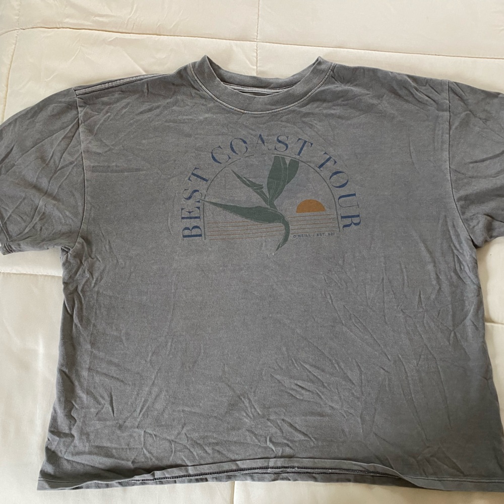 Gray sun washed looking O’Neill crop T shirt.